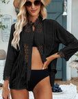 Dark Slate Gray Crochet Lace Three-Quarter Sleeve Blouse Sentient Beauty Fashions Swimwear