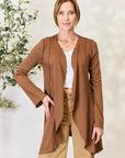 Saddle Brown Culture Code Full Size Open Front Long Sleeve Cardigan Sentient Beauty Fashions Apparel & Accessories