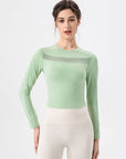 Beige Round Neck Long Sleeve Active T-Shirt Sentient Beauty Fashions Apparel & Accessories