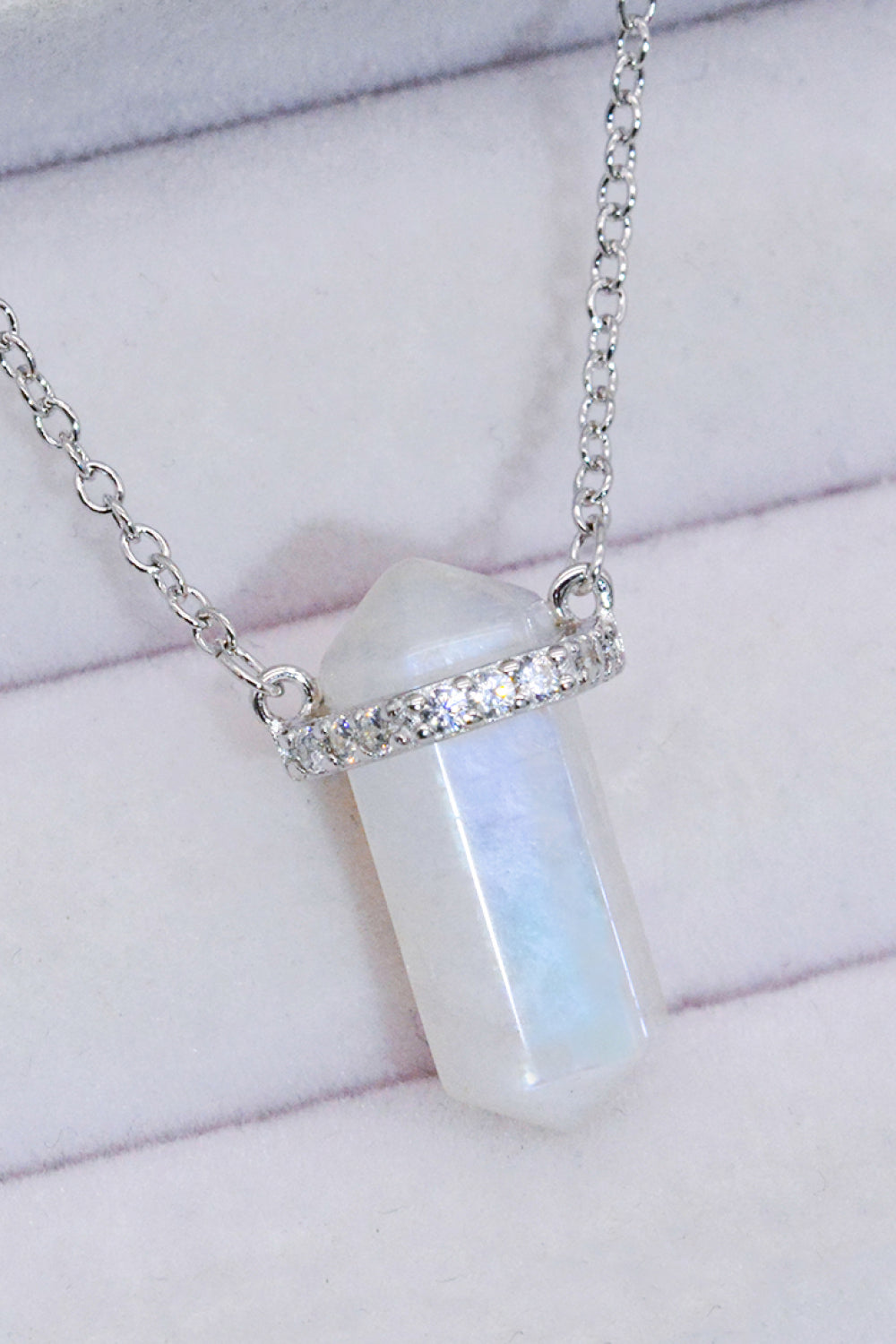 Light Gray Natural Moonstone Chain-Link Necklace Sentient Beauty Fashions Jewelry
