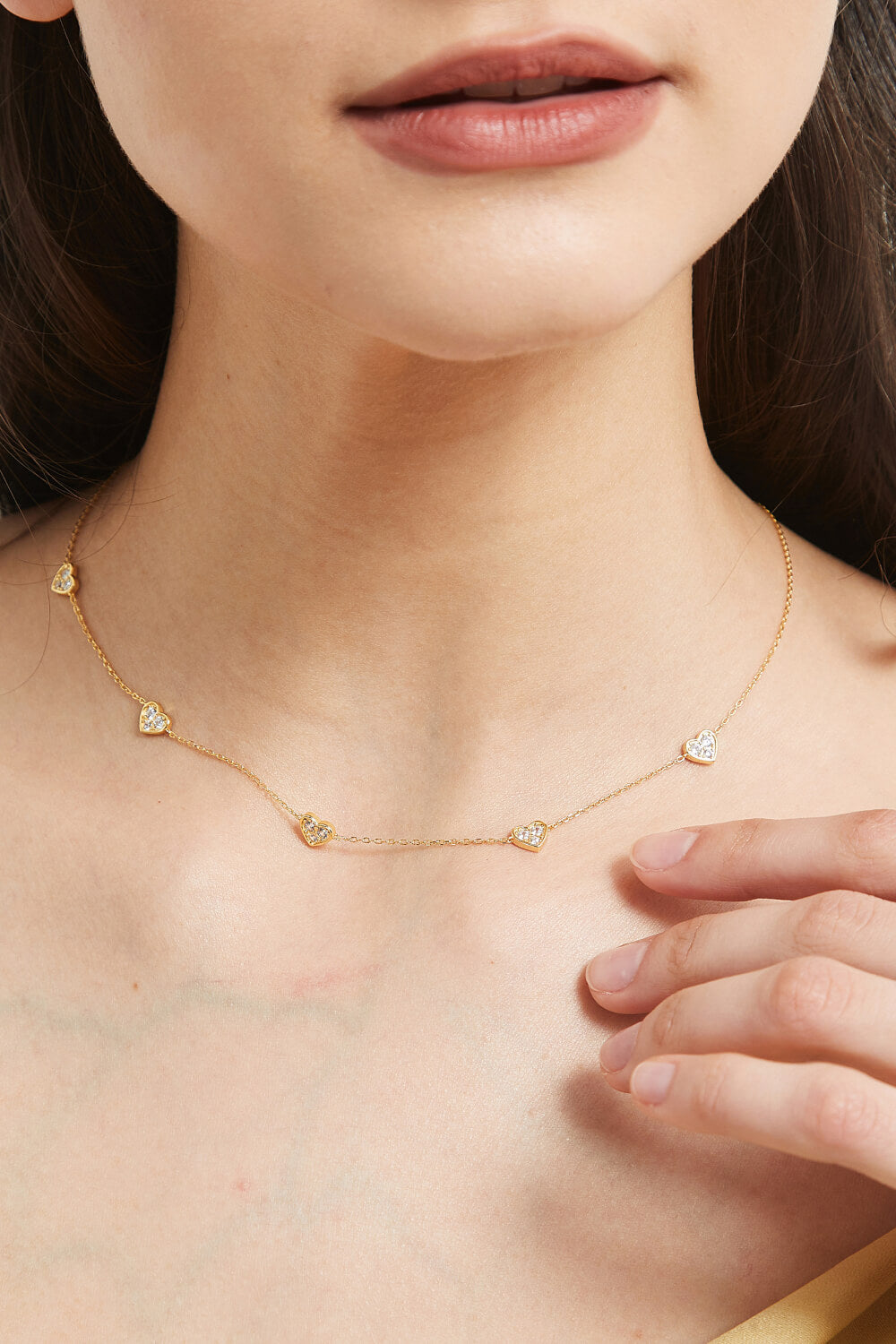 Tan Inlaid Zircon Heart Necklace
