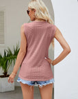 Rosy Brown Contrast Eyelet V-Neck Tank Sentient Beauty Fashions Apparel & Accessories