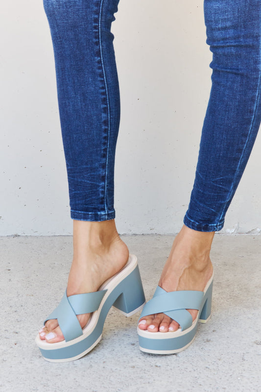 Light Gray Weeboo Cherish The Moments Contrast Platform Sandals in Misty Blue