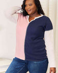 Light Gray Heimish Full Size Solid Color Block Contrast Top Sentient Beauty Fashions Apparel & Accessories
