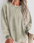 Dark Gray Round Neck Dropped Shoulder Sweatshirt