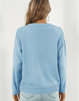 Light Gray V-Neck Drop Shoulder Sweater