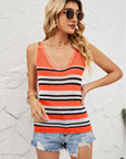 Light Gray Striped Ribbed Trim Knit Tank Sentient Beauty Fashions Tops