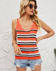 Light Gray Striped Ribbed Trim Knit Tank