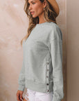 Rosy Brown Round Neck Dropped Shoulder Sweatshirt Sentient Beauty Fashions Apparel & Accessories