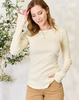 Light Gray Culture Code Full Size Ribbed Round Neck Long Sleeve Top Sentient Beauty Fashions Apparel & Accessories