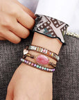 Tan Handmade Crystal Beaded Natural Stone Bracelet Sentient Beauty Fashions jewelry