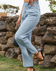 Dim Gray High Waist Loose Fit Ankle Slit Jeans Sentient Beauty Fashions Apparel & Accessories