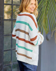 Dim Gray Striped Open Front Dropped Shoulder Cardigan Sentient Beauty Fashions Apparel & Accessories
