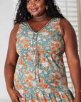 Gray Double Take Floral V-Neck Tiered Sleeveless Dress Sentient Beauty Fashions Apparel & Accessories