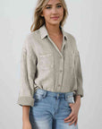 Light Gray Mineral Wash Crinkle Textured Chest Pockets Shirt Sentient Beauty Fashions Apparel & Accessories