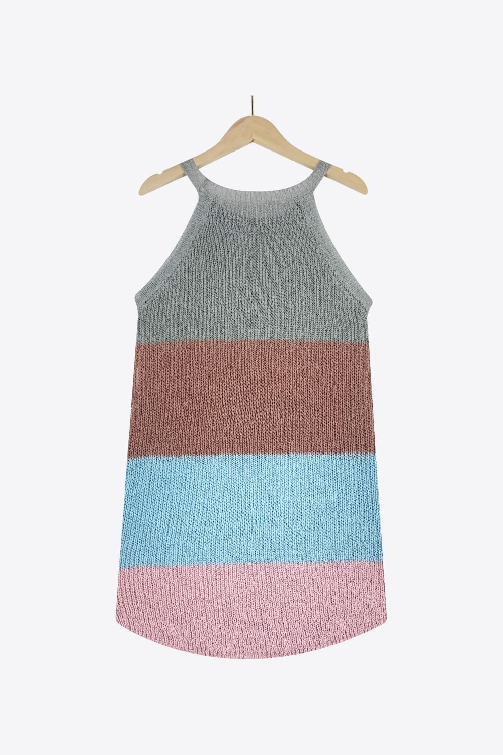 White Smoke Color Block Round Neck Sleeveless Knit Top