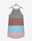 White Smoke Color Block Round Neck Sleeveless Knit Top