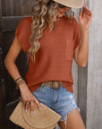 Sienna Pocketed Round Neck Cap Sleeve Sweater Sentient Beauty Fashions Apparel & Accessories