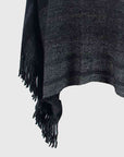 Dark Slate Gray Striped Boat Neck Poncho with Fringes