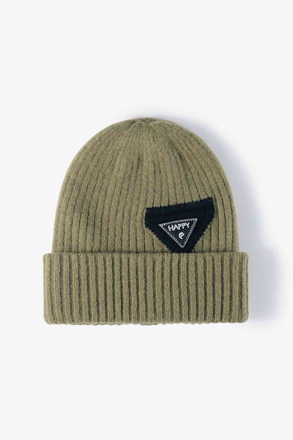 White Smoke HAPPY Contrast Beanie