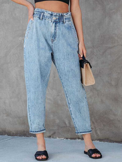 Light Slate Gray Paperbag Waist Cropped Jeans Sentient Beauty Fashions Apparel &amp; Accessories