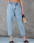 Light Slate Gray Paperbag Waist Cropped Jeans Sentient Beauty Fashions Apparel & Accessories
