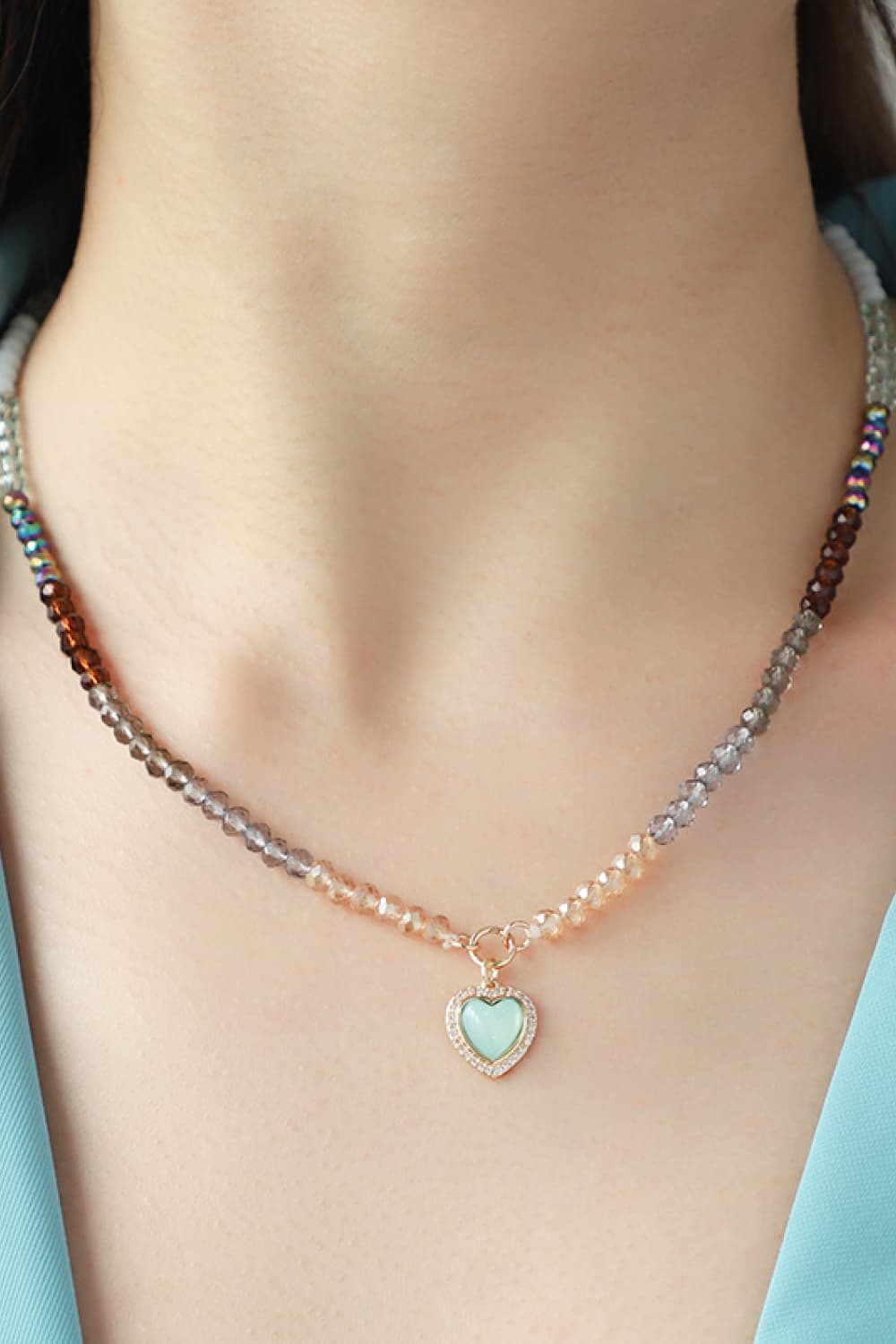Tan Heart Pendant Beaded Necklace