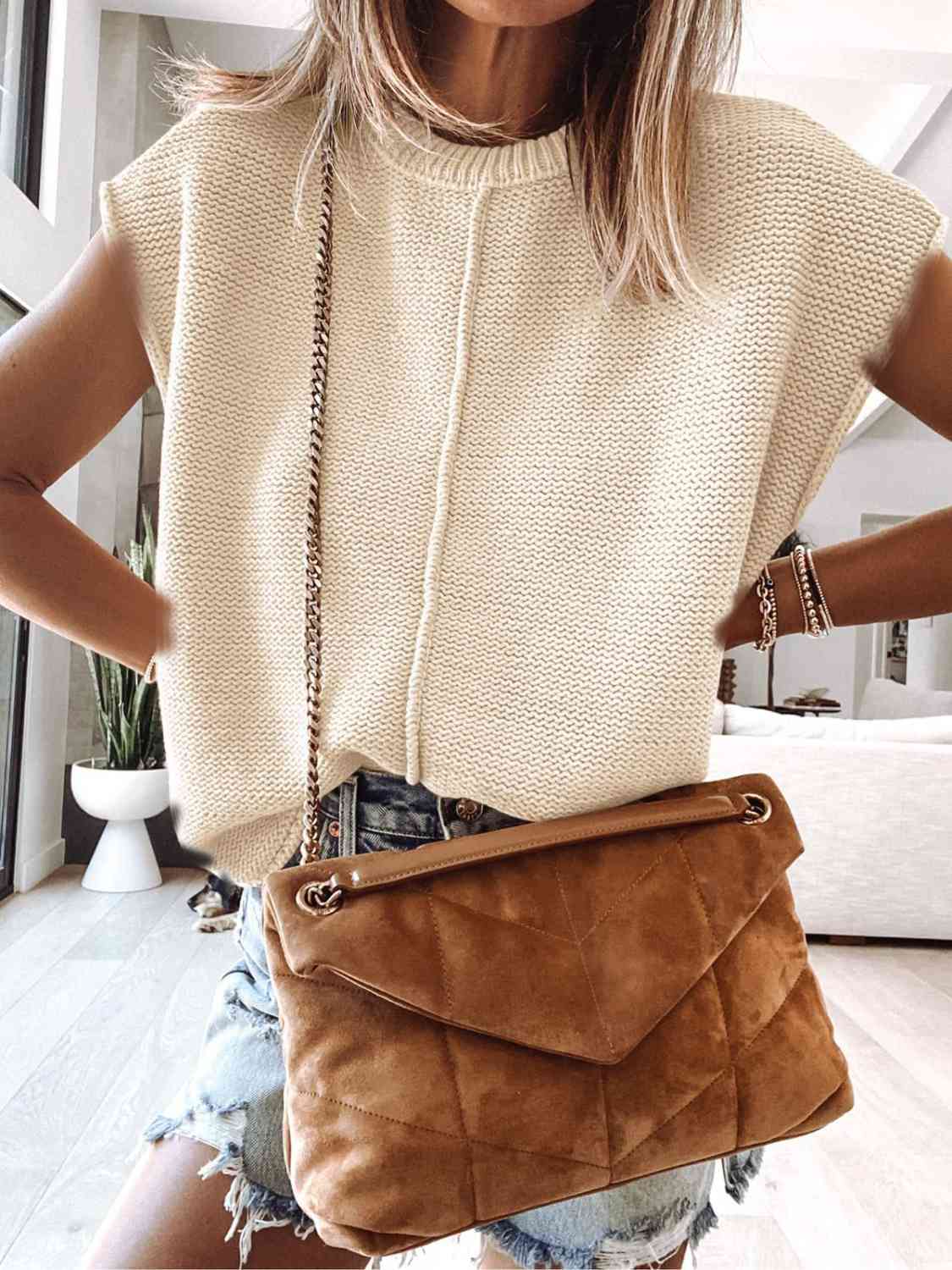 Light Gray Cap Sleeve Sweater Vest