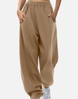 White Smoke Elastic Waist Sweatpants with Pockets Sentient Beauty Fashions Apparel & Accessories
