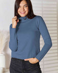 Dark Slate Gray Turtleneck Long Sleeve Knit Top Sentient Beauty Fashions