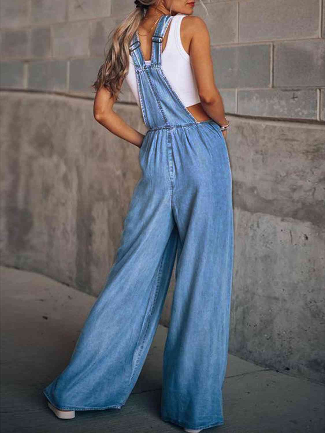 Dim Gray Wide Leg Denim Overalls Sentient Beauty Fashions Apparel &amp; Accessories