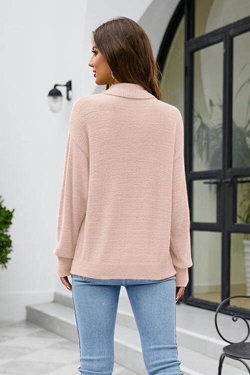 Gray Mock Neck Dropped Shoulder Long Sleeve Sweater