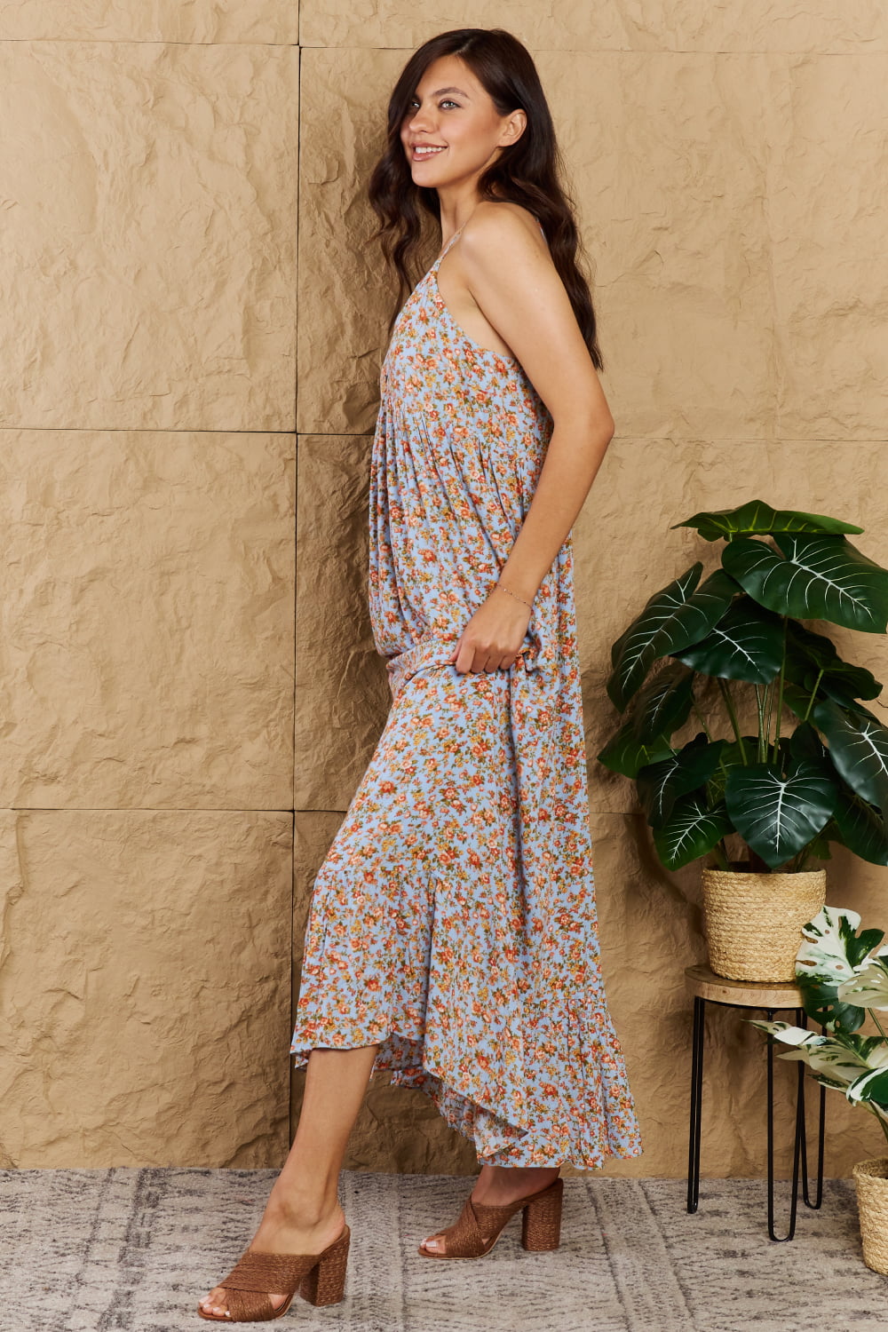 Rosy Brown HEYSON Take Your Chances Full Size Floral Halter Neck Maxi Dress Sentient Beauty Fashions Apparel &amp; Accessories