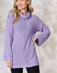 Gray BiBi Exposed Seam Waffle Knit Top Sentient Beauty Fashions Tops