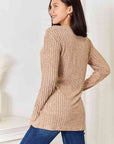 Light Gray Double Take Notched Neck Ribbed Long Sleeve T-Shirt