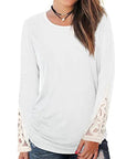 Antique White Lace Detail Long Sleeve Round Neck T-Shirt Sentient Beauty Fashions Apparel & Accessories