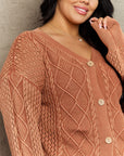 Rosy Brown HEYSON Soft Focus Full Size Wash Cable Knit Cardigan Sentient Beauty Fashions Apparel & Accessories