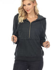 Dark Slate Gray Drawstring Half Zip Dropped Shoulder Hoodie Sentient Beauty Fashions Apparel & Accessories