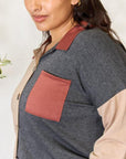 Dim Gray Heimish Full Size Color Block Button Down Shacket Sentient Beauty Fashions Apparel & Accessories