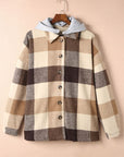 Wheat Button Up Plaid Hooded Jacket Sentient Beauty Fashions Apparel & Accessories