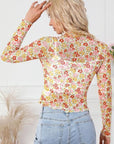 Light Gray Floral Mock Neck Long Sleeve Blouse