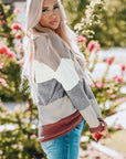 Gray Woven Right Color Block Drop Shoulder Round Neck Sweater