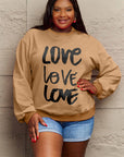 Rosy Brown Simply Love Full Size LOVE Round Neck Sweatshirt Sentient Beauty Fashions Apparel & Accessories