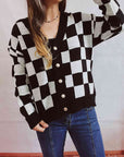 Black Checkered Open Front Button Up Cardigan Sentient Beauty Fashions Apparel & Accessories