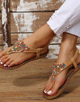 Sienna Beaded PU Leather Open Toe Sandals Sentient Beauty Fashions Shoes