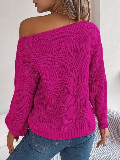 Maroon Openwork Long Sleeve Sweater