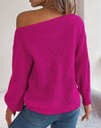 Maroon Openwork Long Sleeve Sweater