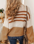 Rosy Brown Striped Open Front Long Sleeve Cardigan Sentient Beauty Fashions Tops