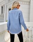 Gray Raw Hem Long Sleeve Denim Jacket Sentient Beauty Fashions Apparel & Accessories