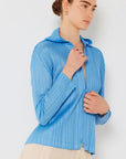 Steel Blue Marina West Swim Pleated Hood Jacket with 2 Way Zipper Sentient Beauty Fashions Apparel & Accessories